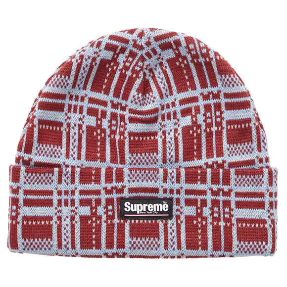 Supreme Other - SUPREME Plaid Beanie Burgundy OS Winter Hat FW18 BRAND NEW Deadstock